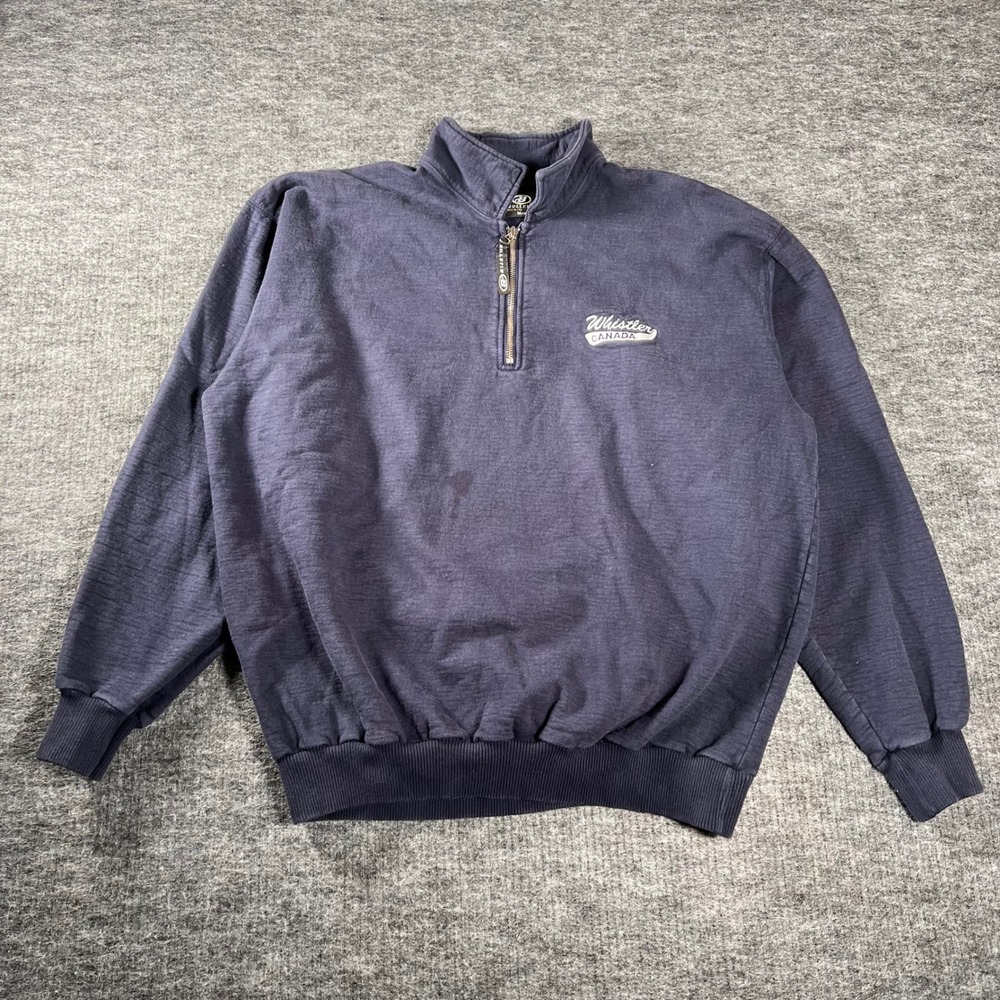 Vintage Bulletin Whistler Canada Quarter Zip Sweatshirt Navy Blue Mens Medium